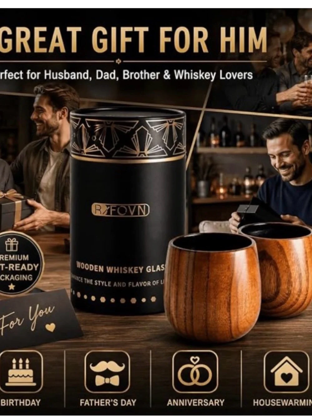 Wooden Whiskey Cups - Brown Jujube wood 10oz - 2 pack